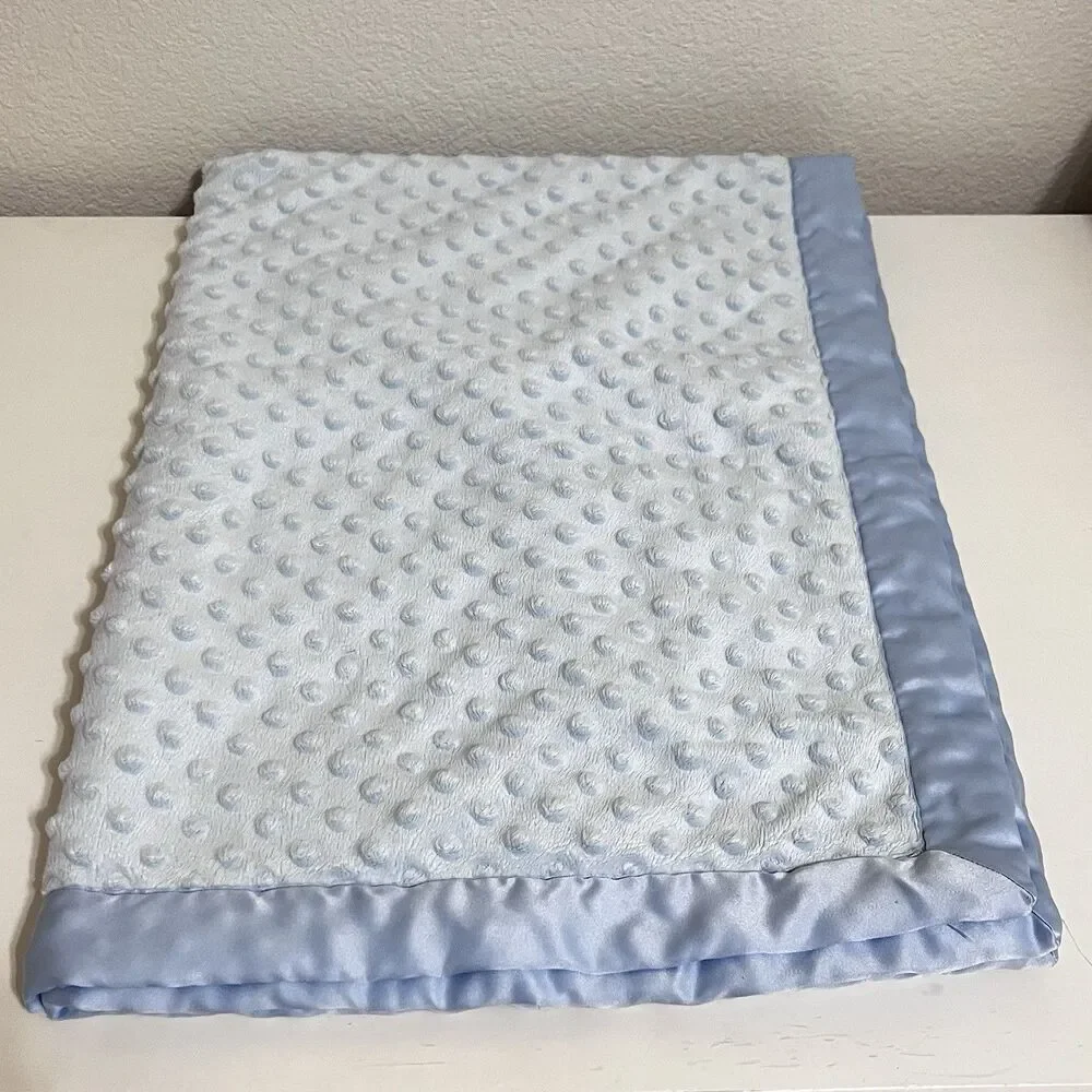 Carter's Simple Joys Blue Minky Dot Baby Blanket Lovey Lovie Blankie Satin Trim